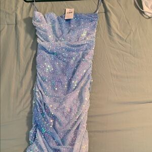 Windsor Blue Silver Ruched Sweetheart Mini Dress